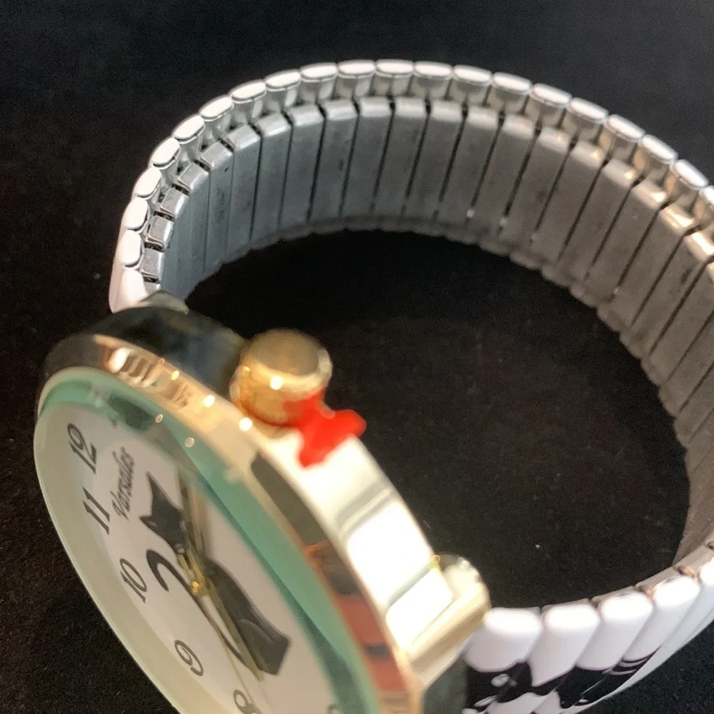 Varsales New Black Cat Watch w/ Stretch Band St Steel Back‎